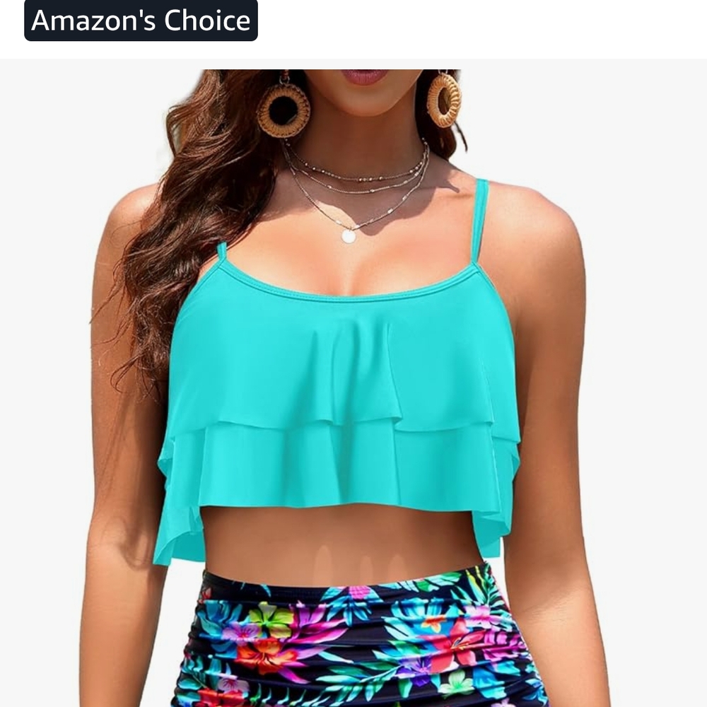 Women's Turquoise Ruffle Crop Top